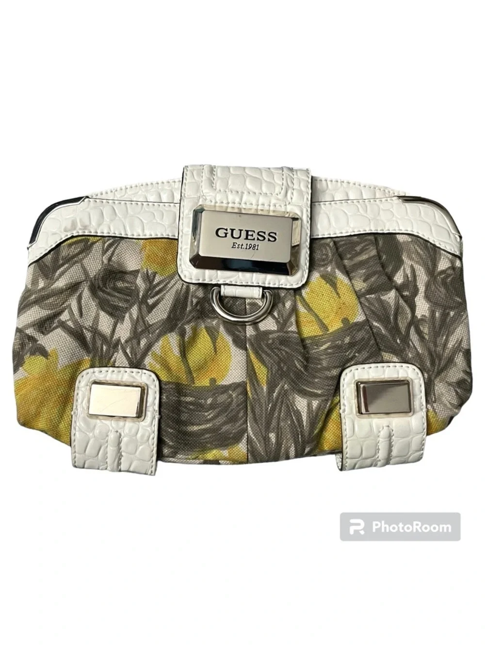 GUESS Liliana Yellow Tan White Floral Clutch Purse Crossbody Bag